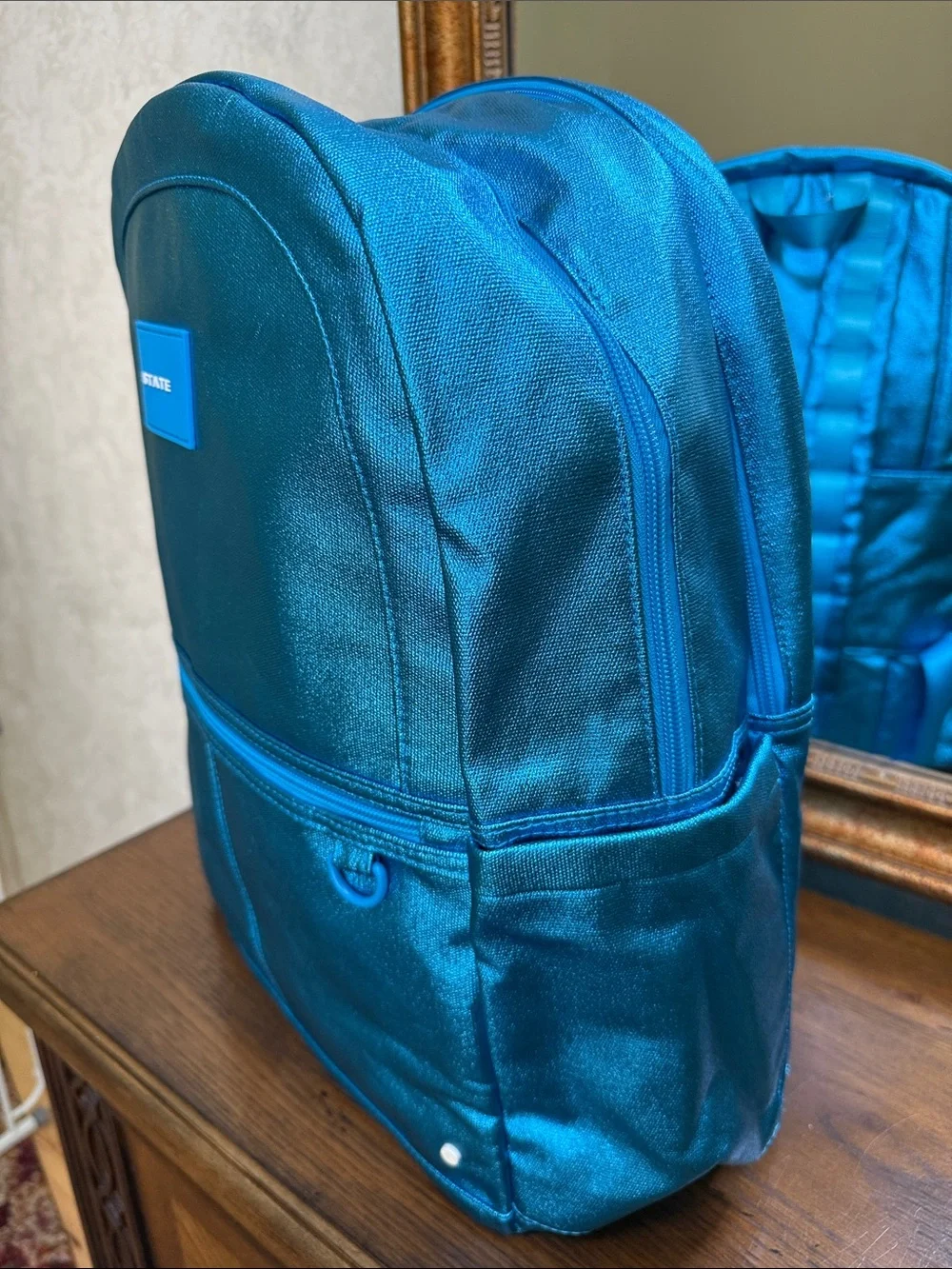 STATE Teal Metallic Kane Kids Large Backpack.